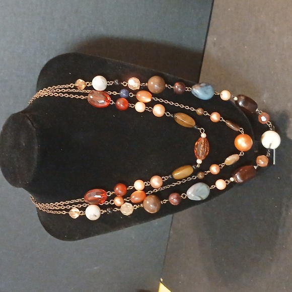 Triple layer boho faux stone necklace - Picture 1 of 8